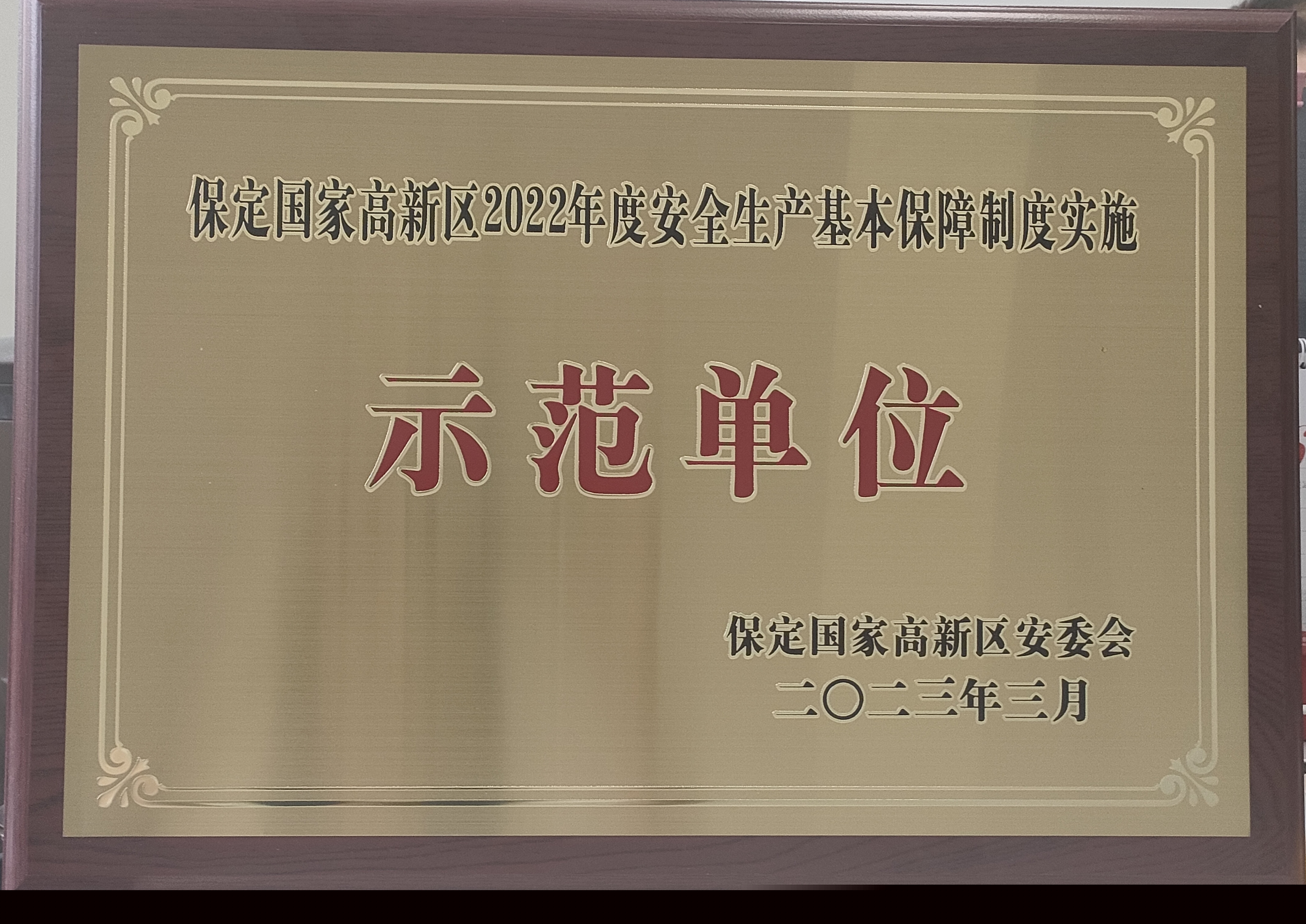 保定國(guó)家高新區(qū)2022年度安全生產(chǎn)基本保障制度實(shí)施示范單位